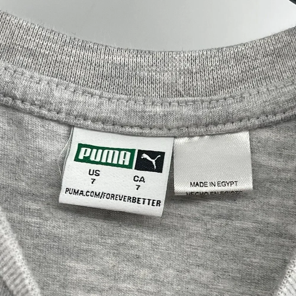 Puma Boys Size 7 Athletic Set Gray Logo Shirt Navy Jogger Pants Kids Outfit